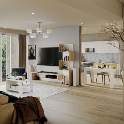 Miroytengo - Pack Muebles De Salón Snake Mueble Tv, Mesa De Centro Y Mesa De Comedor Roble Sonoma Y Nymphaea Alba Miroytengo - Pack Muebles De Salón Snake Mueble Tv, Mesa De Centro Y Mesa De Comedor Roble Sonoma Y Nymphaea Alba
