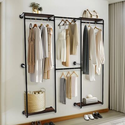 UNHO - Perchero Pared Industrial con Estantes - Negro - Wardrobe UNHO - Perchero Pared Industrial con Estantes - Negro - Wardrobe