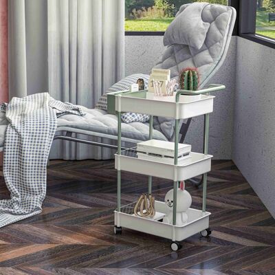 PZCC Carrito De Tres Niveles, Cesta Colgante, Asa De Empuje, Cuatro Ruedas, Estructura Metálica, Blanco, 50 X 29,4 X 77 Cm PZCC Carrito De Tres Niveles, Cesta Colgante, Asa De Empuje, Cuatro Ruedas, Estructura Metálica, Blanco, 50 X 29,4 X 77 Cm