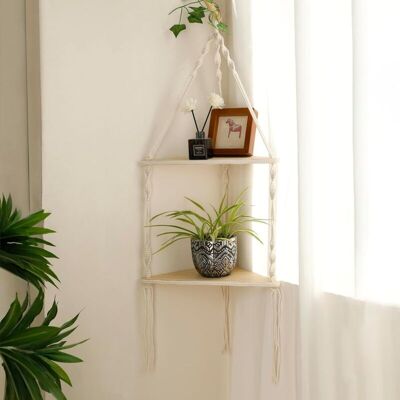 OEM Estante Esquinero De Macramé - Estantes Esquineros Flotantes Blancos De 2 Niveles, Estilo Bohemio, Estante Rústico De Madera Para Plantas -crezuo OEM Estante Esquinero De Macramé - Estantes Esquineros Flotantes Blancos De 2 Niveles, Estilo Bohemio, Estante Rústico De Madera Para Plantas -crezuo