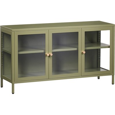 BELIANI Aparador Moderno De Acero Vidrio Templado 3 Puertas Estantes Ajustables Verde Newport BELIANI Aparador Moderno De Acero Vidrio Templado 3 Puertas Estantes Ajustables Verde Newport