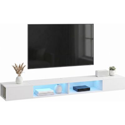 Homcom Mueble De Tv Suspendido Con Luces Led, Estantes Abiertos, Estilo Moderno, Para Televisión De 75 Pulgadas, 177,8x30x18 Cm, Blanco Homcom Mueble De Tv Suspendido Con Luces Led, Estantes Abiertos, Estilo Moderno, Para Televisión De 75 Pulgadas, 177,8x30x18 Cm, Blanco