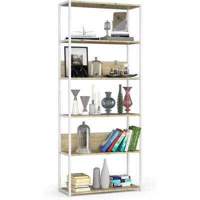 Akord - Estantería Loft 80 Cm Metálica Blanca Con 6 Estantes En Roble Artesano Mate 80x32x191 Cm Akord - Estantería Loft 80 Cm Metálica Blanca Con 6 Estantes En Roble Artesano Mate 80x32x191 Cm