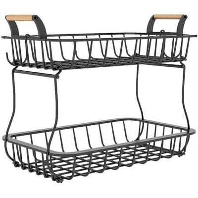 LARGEIGHT Cesta De Almacenamiento De Cocina Con Estantes, Cesta De Fruta De Metal De 2 Niveles, Cestas Para Frutas Y Verduras Con Asa, Estilo Industrial LARGEIGHT Cesta De Almacenamiento De Cocina Con Estantes, Cesta De Fruta De Metal De 2 Niveles, Cestas Para Frutas Y Verduras Con Asa, Estilo Industrial