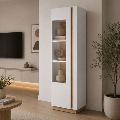 DMORA Vitrina Katito, Mueble Expositor 3 Estantes, Una Puerta, Con Led, 60x40x194h Cm Blanco Brillante DMORA Vitrina Katito, Mueble Expositor 3 Estantes, Una Puerta, Con Led, 60x40x194h Cm Blanco Brillante