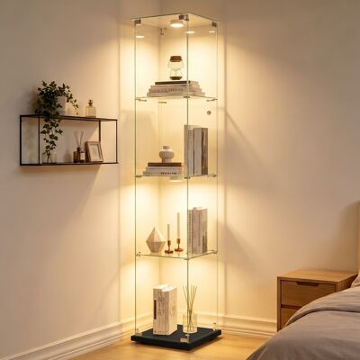 OCEVIA Vitrina De Una O Dos Puertas Con Iluminación Led, Cristal Templado Blanco, Diseño Moderno, Almacenamiento Transparente, Color Negro. OCEVIA Vitrina De Una O Dos Puertas Con Iluminación Led, Cristal Templado Blanco, Diseño Moderno, Almacenamiento Transparente, Color Negro.