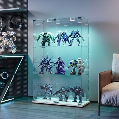 TANANT Vitrina De Cristal Con Iluminación Led, Vitrina Armario Con 3 Estantes Y 2 Puertas, Cerradura De Seguridad, Vitrina De Cristal Para Salón TANANT Vitrina De Cristal Con Iluminación Led, Vitrina Armario Con 3 Estantes Y 2 Puertas, Cerradura De Seguridad, Vitrina De Cristal Para Salón