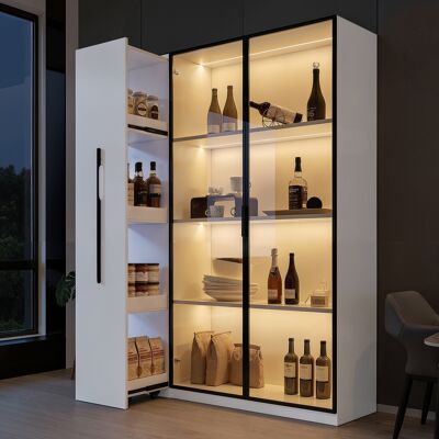 Elvmi Vitrina Con Puerta De Vidrio, Mueble Con Ruedas Y Led Para Salon O Comedor En Mdf 110.5 × 35 × 160 Cm Blanco Elvmi Vitrina Con Puerta De Vidrio, Mueble Con Ruedas Y Led Para Salon O Comedor En Mdf 110.5 × 35 × 160 Cm Blanco