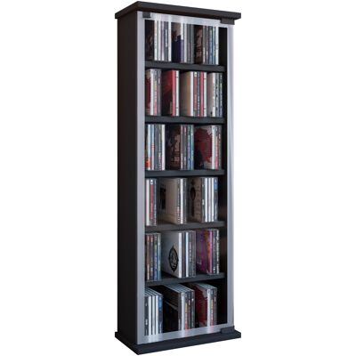 Estantería de madera VCM para CD DVD con puerta de cristal clásica en negro - mueble de almacenamiento Estantería de madera VCM para CD DVD con puerta de cristal clásica en negro - mueble de almacenamiento