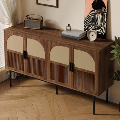 MODENVIE Aparador Con 4 Puertas Y Bisagras Amortiguadas, Para Salón O Entrada, Mdf, Natural, 140 × 40 × 80 Cm MODENVIE Aparador Con 4 Puertas Y Bisagras Amortiguadas, Para Salón O Entrada, Mdf, Natural, 140 × 40 × 80 Cm
