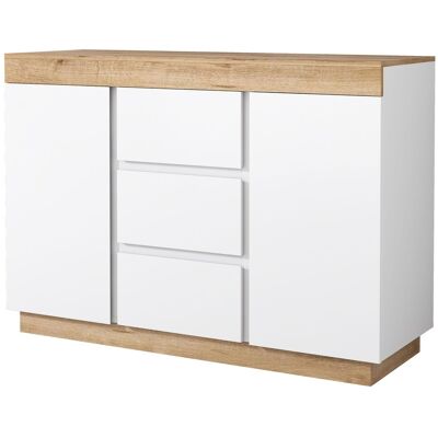 STILVORA Cómoda Con 3 Cajones Y 2 Puertas, Gran Almacenaje, Estilo Clásico, En Tablero De Partículas, Blanco Y Roble STILVORA Cómoda Con 3 Cajones Y 2 Puertas, Gran Almacenaje, Estilo Clásico, En Tablero De Partículas, Blanco Y Roble