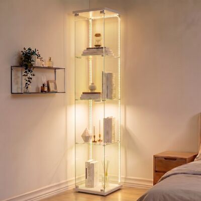 OCEVIA Vitrina De Una O Dos Puertas Con Iluminación Led, Cristal Templado Blanco, Diseño Moderno, Almacenamiento Transparente, Color Blanco. OCEVIA Vitrina De Una O Dos Puertas Con Iluminación Led, Cristal Templado Blanco, Diseño Moderno, Almacenamiento Transparente, Color Blanco.
