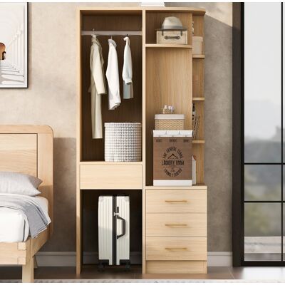 Armario Abierto 70 X 55 X 175 Cm Con Barra, Estantes Y 3 Cajones, Color Madera Okmyhome Armario Abierto 70 X 55 X 175 Cm Con Barra, Estantes Y 3 Cajones, Color Madera Okmyhome
