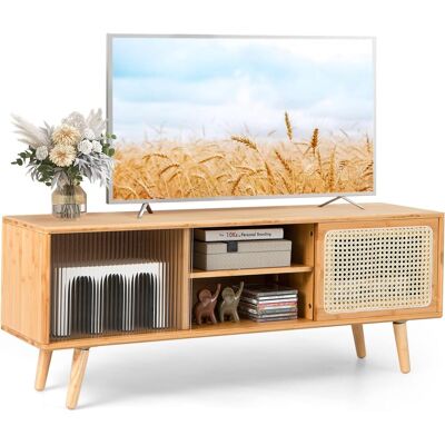 Costway - Soporte De Tv Moderno De Bambú, Mueble De Televisión Con Puertas Deslizantes De Mimbre, Centro De Entretenimiento Con Estante Ajustable Para Sala De Estar, Natural, 120,5 X 31 X 45,5 Cm Costway - Soporte De Tv Moderno De Bambú, Mueble De Televisión Con Puertas Deslizantes De Mimbre, Centro De Entretenimiento Con Estante Ajustable Para Sala De Estar, Natural, 120,5 X 31 X 45,5 Cm