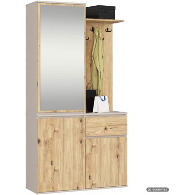 AKORD Mueble De Recibidor Entro 95 Cm Con Espejo Perchero Y Zapatero Cachemira Y Roble Artisan AKORD Mueble De Recibidor Entro 95 Cm Con Espejo Perchero Y Zapatero Cachemira Y Roble Artisan