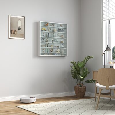 PZCC Vitrina De Pared De Madera Con Estantes Ajustables Y 2 Puertas Correderas De Cristal 80x9,5x83 Cm Blanco PZCC Vitrina De Pared De Madera Con Estantes Ajustables Y 2 Puertas Correderas De Cristal 80x9,5x83 Cm Blanco