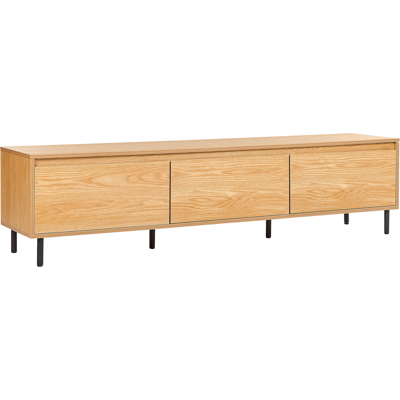 Beliani - Mueble Tv Moderno Minimalista Aparador Metal Negro Patas 3 Puertas Compartimento Madera Clara Nikea Beliani - Mueble Tv Moderno Minimalista Aparador Metal Negro Patas 3 Puertas Compartimento Madera Clara Nikea