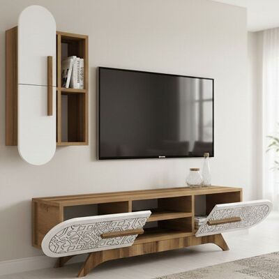 Dmora - Pared Equipada Nemb, Composición De La Sala De Estar, Muebles De Salón Multiusos, Gabinete De Tv, 145x35h37 Cm, Nogal Y Blanco, Con Embalaje Reforzado Dmora - Pared Equipada Nemb, Composición De La Sala De Estar, Muebles De Salón Multiusos, Gabinete De Tv, 145x35h37 Cm, Nogal Y Blanco, Con Embalaje Reforzado