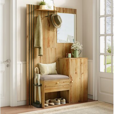 Mueble Recibidor Con Espejo Y Asiento Mdf 115 Cm Okmyhome Mueble Recibidor Con Espejo Y Asiento Mdf 115 Cm Okmyhome