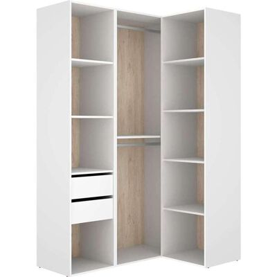 DKT Vestidor De Rincón Reus 2 Cajones, Estantes Y Trasera Reversible En Blanco/natural, 204.5cm(alto) 124cm(ancho) 84.5cm(fondo). DKT Vestidor De Rincón Reus 2 Cajones, Estantes Y Trasera Reversible En Blanco/natural, 204.5cm(alto) 124cm(ancho) 84.5cm(fondo).