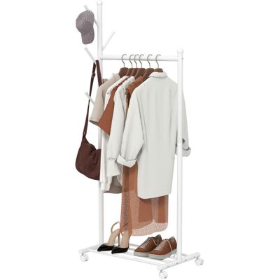 OEM Perchero Con Ruedas, Armario Móvil Con Barra Para Colgar Ropa, 5 Ganchos, Zapatero, Blanco -crezuo OEM Perchero Con Ruedas, Armario Móvil Con Barra Para Colgar Ropa, 5 Ganchos, Zapatero, Blanco -crezuo