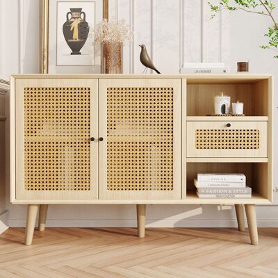 STILVORA Aparador Con 2 Puertas Magnéticas, 1 Cajón Y Estantes Regulables, Estilo Retro, En Mdf, 120×40×80 Cm, Roble STILVORA Aparador Con 2 Puertas Magnéticas, 1 Cajón Y Estantes Regulables, Estilo Retro, En Mdf, 120×40×80 Cm, Roble