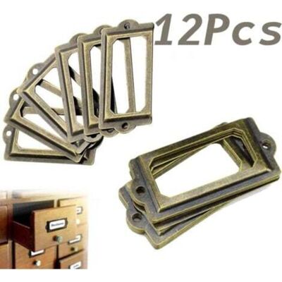 FOCTRO 12 Etiquetas De Latón Antiguo Para Cajas, Tiradores De Muebles, Pomos De Cajones, Tiradores Metálicos Para Archivadores Y Tarjeteros. FOCTRO 12 Etiquetas De Latón Antiguo Para Cajas, Tiradores De Muebles, Pomos De Cajones, Tiradores Metálicos Para Archivadores Y Tarjeteros.