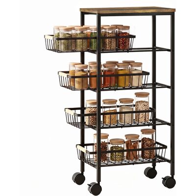 Homcom Carrito Auxiliar Con Ruedas, 4 Cestas Extraíbles, Carga 15 Kg, Marco Metálico, Tiradores De Madera, Para Comedor, 40x24x81,5 Cm, Marrón Rústico Homcom Carrito Auxiliar Con Ruedas, 4 Cestas Extraíbles, Carga 15 Kg, Marco Metálico, Tiradores De Madera, Para Comedor, 40x24x81,5 Cm, Marrón Rústico