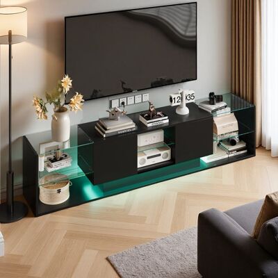 OEM Mueble De Tv 200 Cm, Led Rgb, 2 Cajones, Sin Manija, Vidrio Templado Y Madera, Salón, 200 X 35 X 45 Cm, Negro OEM Mueble De Tv 200 Cm, Led Rgb, 2 Cajones, Sin Manija, Vidrio Templado Y Madera, Salón, 200 X 35 X 45 Cm, Negro