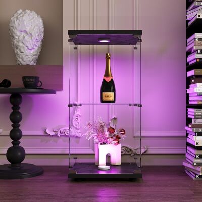 SOLKVUNZA Vitrina Expositora 40,5x36,5x86,5 Cm, Mueble Auxiliar De 2 Niveles Con Iluminación Led Y Cerradura De Seguridad, Vidrio Templado Y Metal, Negro SOLKVUNZA Vitrina Expositora 40,5x36,5x86,5 Cm, Mueble Auxiliar De 2 Niveles Con Iluminación Led Y Cerradura De Seguridad, Vidrio Templado Y Metal, Negro