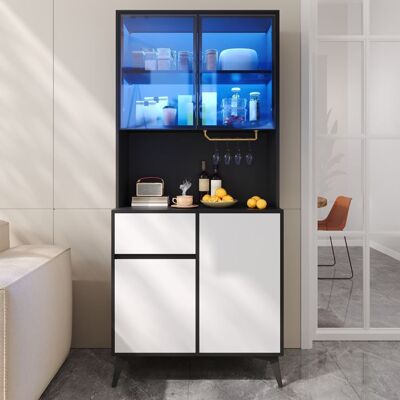 OEM Buffet De Salón, Buffet De 4 Puertas Y Cajón, Vitrina, Armario Alto, Estilo Moderno, Mueble De Almacenamiento, Negro Y Blanco, Iluminación Led OEM Buffet De Salón, Buffet De 4 Puertas Y Cajón, Vitrina, Armario Alto, Estilo Moderno, Mueble De Almacenamiento, Negro Y Blanco, Iluminación Led