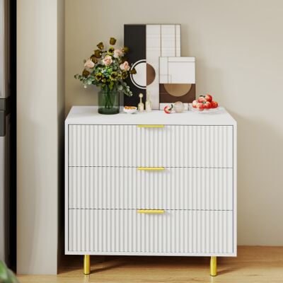 OKWISH Cómoda 3 Cajones 72x80x40 Cm, Aparador, Mueble De Almacenamiento, Patas De Metal, Para Dormitorio, Comedor, Salón, Pasillo - Blanco Y Dorado OKWISH Cómoda 3 Cajones 72x80x40 Cm, Aparador, Mueble De Almacenamiento, Patas De Metal, Para Dormitorio, Comedor, Salón, Pasillo - Blanco Y Dorado