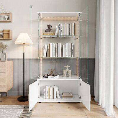 OEM Vitrina De Cristal Con Control Remoto Y Mueble De Almacenamiento - 3 Niveles - Cristal Templado Blanco Moderno Adecuado Para Salones OEM Vitrina De Cristal Con Control Remoto Y Mueble De Almacenamiento - 3 Niveles - Cristal Templado Blanco Moderno Adecuado Para Salones