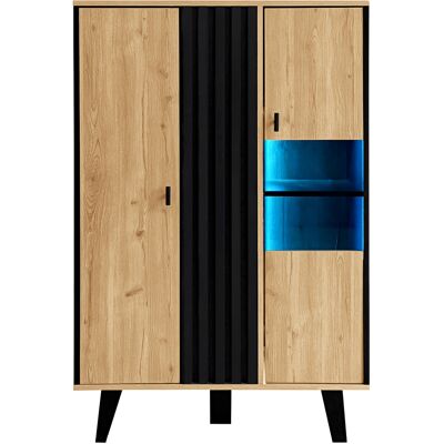 STILVORA Vitrina, Aparador Con 2 Puertas Y 3 Estantes, Led Y Cristal, Estilo Moderno, En Tablero De Partículas, Madera Y Negro, 80×40×120 Cm STILVORA Vitrina, Aparador Con 2 Puertas Y 3 Estantes, Led Y Cristal, Estilo Moderno, En Tablero De Partículas, Madera Y Negro, 80×40×120 Cm