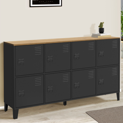 IDMARKET Ester 139 Cm Cómoda De 8 Puertas De Metal Negro Con Tapa De Madera De Diseño Industrial IDMARKET Ester 139 Cm Cómoda De 8 Puertas De Metal Negro Con Tapa De Madera De Diseño Industrial