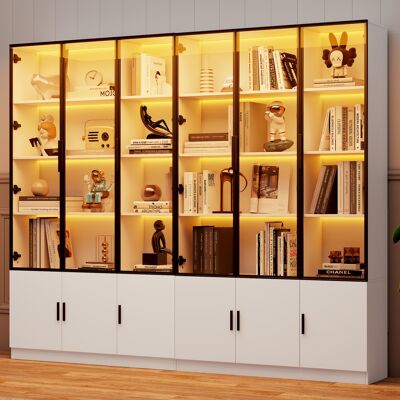 HAUSS SPOLE Vitrina Blanca Con Iluminación Led, 120x32x200 Cm, 6 Puertas De Cristal, Armario De Almacenamiento De Mdf - 2 Piezas HAUSS SPOLE Vitrina Blanca Con Iluminación Led, 120x32x200 Cm, 6 Puertas De Cristal, Armario De Almacenamiento De Mdf - 2 Piezas