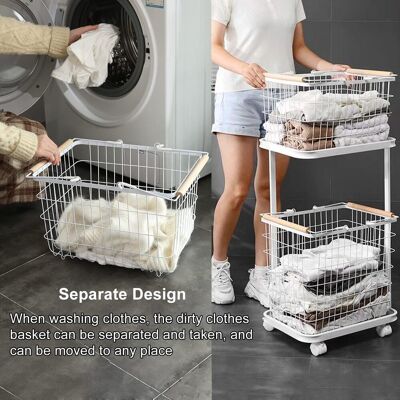 QIYAO Cesta Para Ropa De 2 Niveles Con Ruedas Metálicas Bloqueables, Carrito De Almacenamiento, Cesta Con Estante, Carrito Para Guardar Ropa, Estante Con Cesta Extraíble QIYAO Cesta Para Ropa De 2 Niveles Con Ruedas Metálicas Bloqueables, Carrito De Almacenamiento, Cesta Con Estante, Carrito Para Guardar Ropa, Estante Con Cesta Extraíble