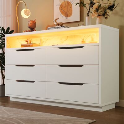 JHY DESIGN Aparador, Cómoda Con Iluminación Led Y 6 Cajones, Compartimento De Almacenamiento Con Virutas De Mármol, Mueble Moderno Para Salón Y Dormitorio, 120 X 40 X 85 Cm, Blanco JHY DESIGN Aparador, Cómoda Con Iluminación Led Y 6 Cajones, Compartimento De Almacenamiento Con Virutas De Mármol, Mueble Moderno Para Salón Y Dormitorio, 120 X 40 X 85 Cm, Blanco