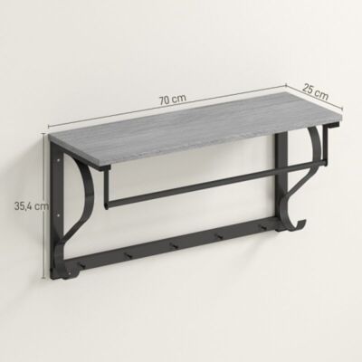 OEM Perchero De Pared Con 5 Ganchos, Estante Superior, Versátil, Gris -crezuo OEM Perchero De Pared Con 5 Ganchos, Estante Superior, Versátil, Gris -crezuo