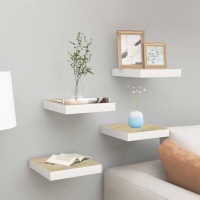 vidaXL 4x Estantes Flotantes Madera de Roble y Blanco MDF - Estantes de Pared vidaXL 4x Estantes Flotantes Madera de Roble y Blanco MDF - Estantes de Pared