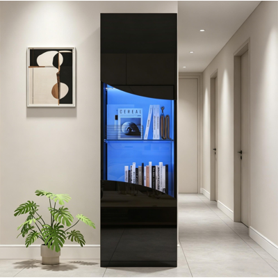 WISHDOR Vitrina De Salón Led, 35x50x165 Cm, 4 Niveles, Puertas De Vidrio Templado, En Tableros De Partículas, Negro Brillante WISHDOR Vitrina De Salón Led, 35x50x165 Cm, 4 Niveles, Puertas De Vidrio Templado, En Tableros De Partículas, Negro Brillante