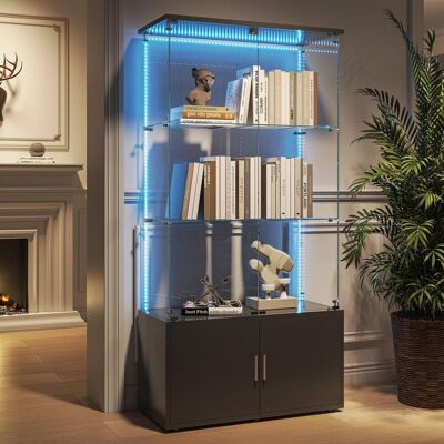 SOLKVUNZA Vitrina Expositora De Vidrio 164x78,5x35 Cm - Vitrina Para Colecciones Con Led Y Cerradura - 3 Estantes Y Mueble De Almacenaje Inferior - Vidrio Templado Y Madera, Negro SOLKVUNZA Vitrina Expositora De Vidrio 164x78,5x35 Cm - Vitrina Para Colecciones Con Led Y Cerradura - 3 Estantes Y Mueble De Almacenaje Inferior - Vidrio Templado Y Madera, Negro