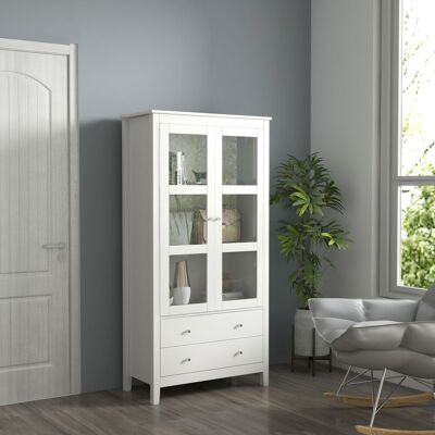 TORMATOR Vitrina De Salón Aparador De Cocina Con 2 Puertas De Vidrio 3 Estantes 2 Cajones Para Comedor Oficina 80x40x160cm Blanco TORMATOR Vitrina De Salón Aparador De Cocina Con 2 Puertas De Vidrio 3 Estantes 2 Cajones Para Comedor Oficina 80x40x160cm Blanco