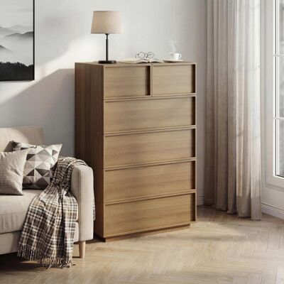 SOLKVUNZA Sinfonier Alto De 6 Cajones - Roble Natural - Cómoda De Dormitorio Sin Tiradores - Estilo Escandinavo Y Moderno - 80x48x127 Cm SOLKVUNZA Sinfonier Alto De 6 Cajones - Roble Natural - Cómoda De Dormitorio Sin Tiradores - Estilo Escandinavo Y Moderno - 80x48x127 Cm