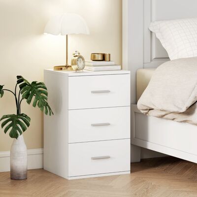 DREAMMESPACE Mesita De Noche - 3 Cajones 40 X 35 X 60 Cm - Cómoda De Dormitorio De Diseño Moderno, Mueble De Salón De Mdf Con Tiradores Plateados - Blanco DREAMMESPACE Mesita De Noche - 3 Cajones 40 X 35 X 60 Cm - Cómoda De Dormitorio De Diseño Moderno, Mueble De Salón De Mdf Con Tiradores Plateados - Blanco