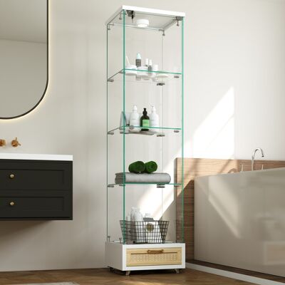 KELLANY Vitrina Moderna Con Cajones, Vitrina Con Iluminación Led, Estantería De Vidrio Templado, Armario De Una Puerta Con Cuatro Estantes Adecuados Para Sala De Estar Y Dormitorio, Blanco-h167/b42.5/t36.5 Cm KELLANY Vitrina Moderna Con Cajones, Vitrina Con Iluminación Led, Estantería De Vidrio Templado, Armario De Una Puerta Con Cuatro Estantes Adecuados Para Sala De Estar Y Dormitorio, Blanco-h167/b42.5/t36.5 Cm