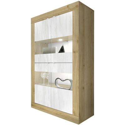 Meublorama - Vitrina Diseño 4 Puertas Colección Access. Color Blanco Y Roble Claro. Meublorama - Vitrina Diseño 4 Puertas Colección Access. Color Blanco Y Roble Claro.