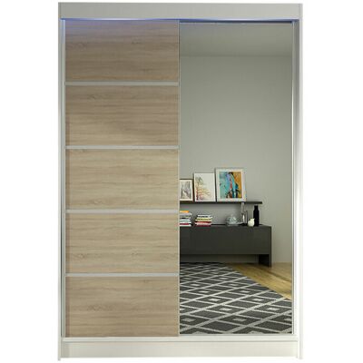 MIRJAN24 Mobilier1 - Armario Closico 149, Blanco + Roble Sonoma, 200x120x58cm, Puertas De Armario: Correderas, Número De Estantes: 0, Led MIRJAN24 Mobilier1 - Armario Closico 149, Blanco + Roble Sonoma, 200x120x58cm, Puertas De Armario: Correderas, Número De Estantes: 0, Led