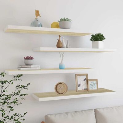 vidaXL Estantes Flotantes - 4 pzs, Roble y Blanco - Estante de Pared vidaXL Estantes Flotantes - 4 pzs, Roble y Blanco - Estante de Pared