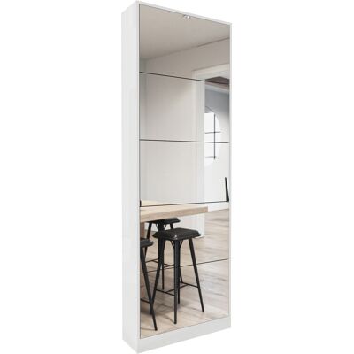 KELLANY Gabinete Organizador De Almacenamiento De Zapatos Moderno Con Espejo De Cuerpo Entero, Zapatero De Madera Con 5 Cajones Abatibles Para Entrada, Blanco KELLANY Gabinete Organizador De Almacenamiento De Zapatos Moderno Con Espejo De Cuerpo Entero, Zapatero De Madera Con 5 Cajones Abatibles Para Entrada, Blanco